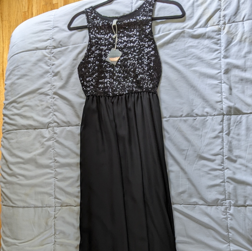 Women's Black Sequin Pink Blush Maxi Gown Dress Occasion Party Wedding Size S